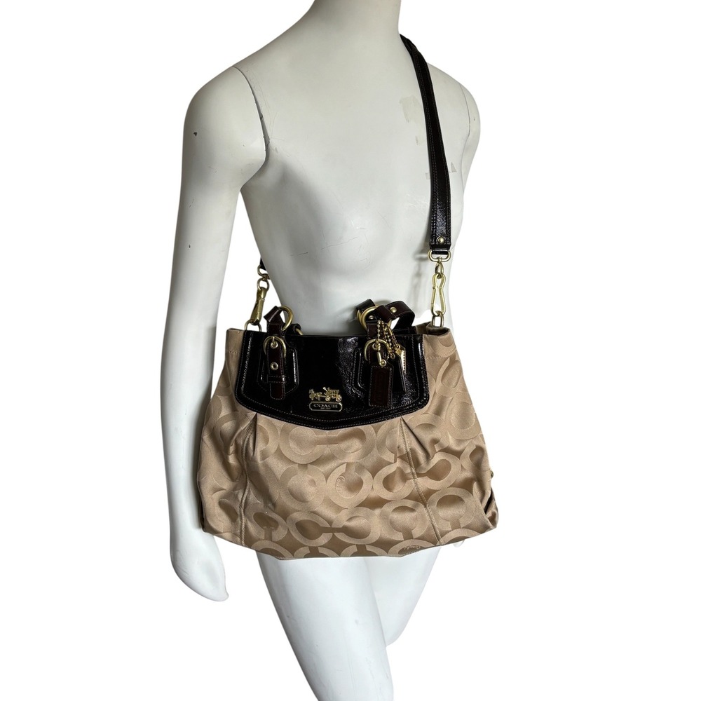 Coach Maggie 14578 Op Art Signature Shoulder Bag Champagne Mahogany Handbag